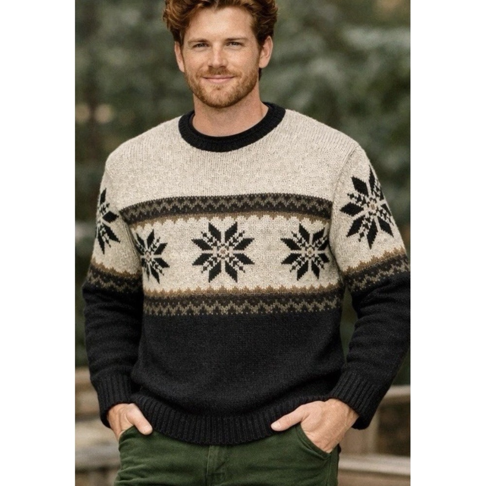 GreatLand Men's Large Snowflake Ski Sweater Roll Neck Grandpa Winter Knit